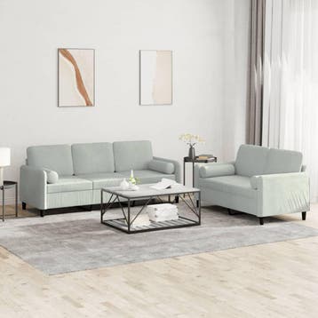 vidaXL 2-delige Loungeset met kussens fluweel lichtgrijs, Verzenden, Nieuw, Vierpersoons of meer, Stof