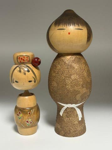 Set van 2 vintage Japanse Kokeshi – Masao Watanabe “Mushin”