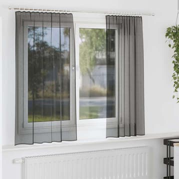 vidaXL Gordijnen voile met roedezakken 2 st zwart, Huis en Inrichting, Stoffering | Gordijnen en Lamellen, Verzenden, Nieuw, Zwart