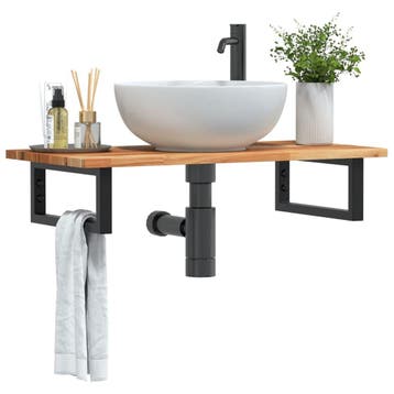 vidaXL Badkamer wandschap staal en massief acaciahout, Verzenden, Nieuw