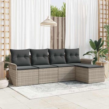 vidaXL Buitensofa 5 st Lichtgrijs poly rattan, Tuin en Terras, Tuinsets en Loungesets, Verzenden, Nieuw, Rotan, 5 zitplaatsen