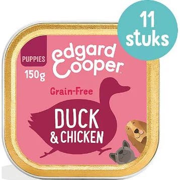 Edgard & Cooper Eend & Kip Puppy natvoer kuipjes 11 x 150gr, Dieren en Toebehoren, Verzenden, Hond