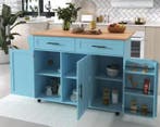 Keukeneiland op Wielen met Blad &amp; Kast – 129x71x91,5 cm, Verzenden, Nieuw