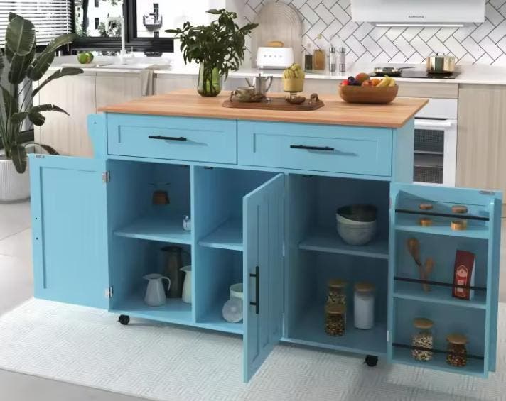 Keukeneiland op Wielen met Blad &amp; Kast – 129x71x91,5 cm, Huis en Inrichting, Keuken | Keukenelementen, Nieuw, Verzenden