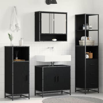 vidaXL Badkamermeubelset 3 st Zwart Eiken 35 x 37,5 x 166 cm, Verzenden, Nieuw, Overige typen