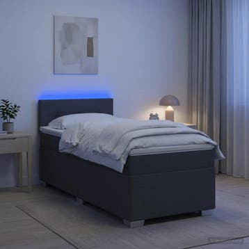 vidaXL Boxspring Bed met Matras en LED Donkergrijs 100 x 200, Verzenden, Nieuw, Eenpersoons, Grijs