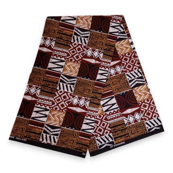 Afrikaanse print stof - Bruin Bogolan Mosaic - 100% katoen -, Hobby en Vrije tijd, Stoffen en Lappen, Ophalen of Verzenden, Nieuw