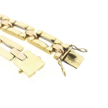Bicolor gouden Bismarck schakelarmband, Ophalen of Verzenden, Gebruikt, Goud, Goud