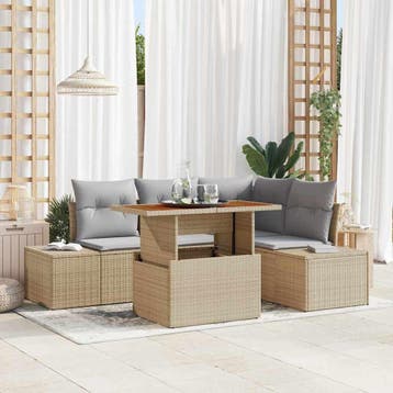 vidaXL Tuin Sofa Set met opslag 5 pcs Beige Poly riet, Verzenden, Nieuw, Rotan, 5 zitplaatsen
