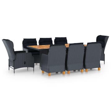 vidaXL 9-delige Tuinset met kussens poly rattan donkergrijs, Verzenden, Nieuw, 8 zitplaatsen, Tuinset