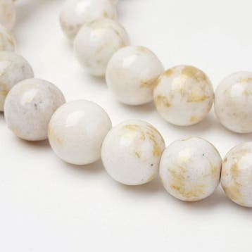10 x Edelsteen kralen Mashan Jade Rond Floral White Gold..., Ophalen of Verzenden, Nieuw, Kraal