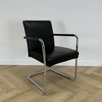 Walter Knoll Jason vergaderstoel, chroom - zwart leer, Ophalen of Verzenden, Gebruikt, Leer, Eén