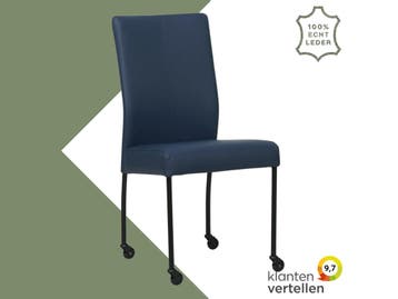 Leren eetkamerstoel Comfort met wieltjes - Toledo Kobalt, Blauw, Nieuw, Leer, Ophalen of Verzenden
