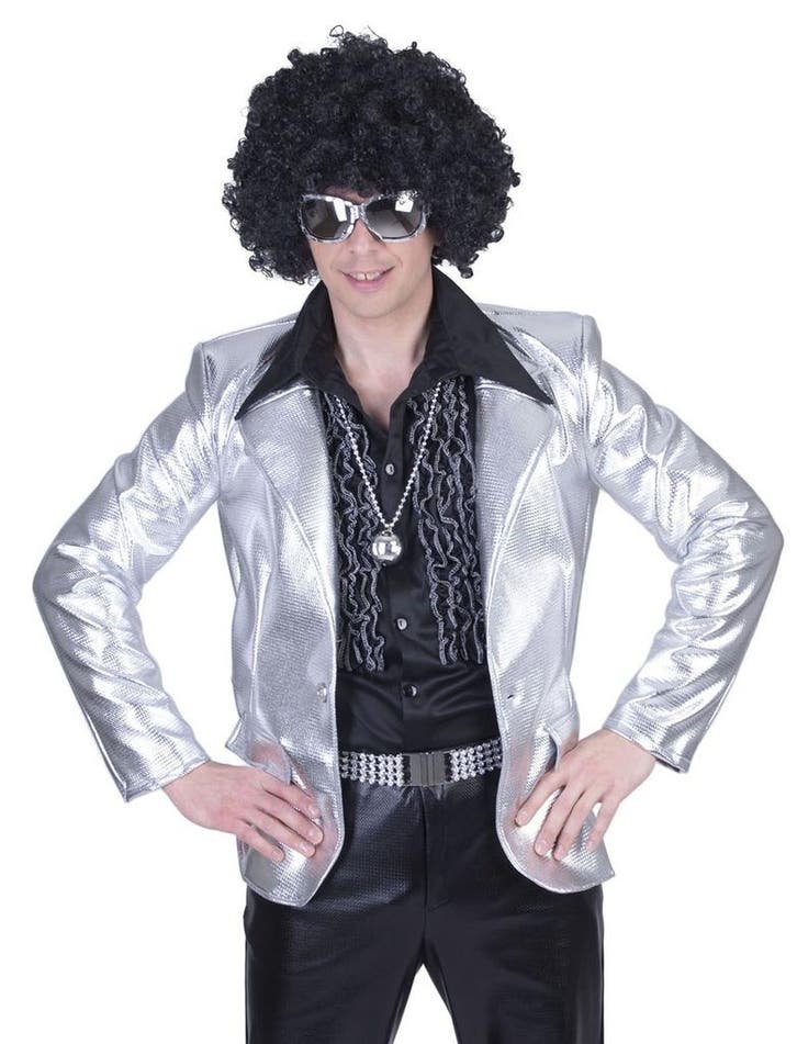 Disco colbert zilver man, Kleding | Heren, Carnavalskleding en Feestkleding, Nieuw, Ophalen of Verzenden