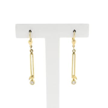 Gouden lange oorbellen met zirconia, Gebruikt, Ophalen of Verzenden, Met edelsteen, Goud