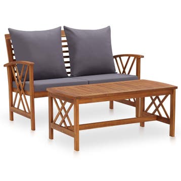 vidaXL 2-delige Loungeset met kussens massief acaciahout, 2 zitplaatsen, Verzenden, Nieuw, Loungeset