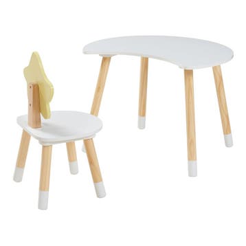 Kindertafelset Lallega met stoel wit geel en naturel [en.cas, Verzenden