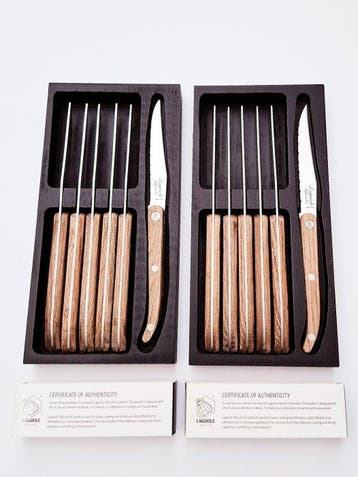Laguiole - 12x Steak Knives - Oak wood - style de -