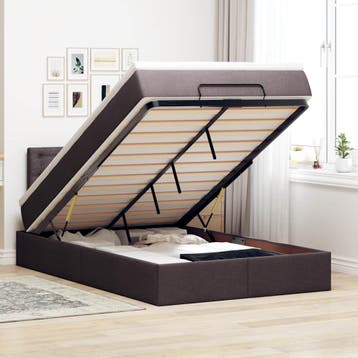 vidaXL Bed met matras 120x200 cm stof donkerbruin, Bruin, Verzenden, Nieuw, Twijfelaar
