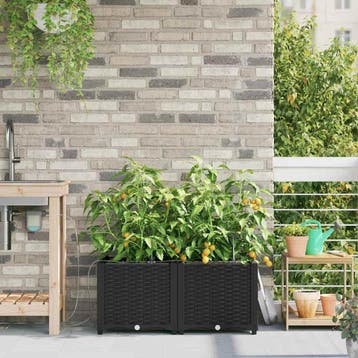 vidaXL Tuin Bloempot 2 st Zwart 80 x 40 x 37,5 cm PP, Verzenden, Nieuw, Minder dan 60 cm
