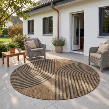 Rond Buitenkleed | Mira | Bogen | Zwart | 120x120 cm, Verzenden, Nieuw