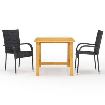 vidaXL 3-delige Tuinset zwart, Verzenden, Nieuw, 2 zitplaatsen, Tuinset
