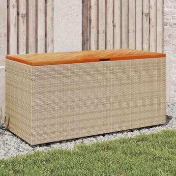 vidaXL Tuinbox 110x50x54 cm poly rattan en acaciahout beige, Verzenden, Nieuw