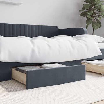 vidaXL Bedlades 2 st Bewerkt hout en fluweel donkergrijs, Verzenden, Nieuw, Grijs, Stof