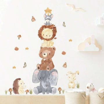 Grote muur- of deur stickerset Baby Jungle Animals, Verzenden, Nieuw, Wanddecoratie