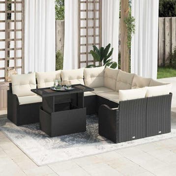 vidaXL Tuin Sofa Set 9 st Zwart poly rattan, Verzenden, Nieuw, Rotan, Meer dan 8 zitplaatsen