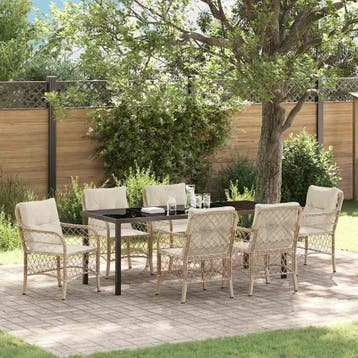 vidaXL Tuin eettafelset 7 st Beige poly rattan, Tuin en Terras, Verzenden, Nieuw, Rotan, 7 zitplaatsen