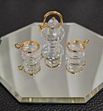 Swarovski - Beeldje - Théière et verres - Kristal, Verguld