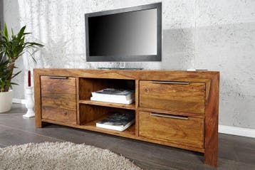 Massief tv-meubel PURE 135cm Sheesham steenafwerking, Huis en Inrichting, Kasten | Televisiemeubels, Ophalen of Verzenden, Nieuw