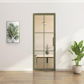 Stalen taatsdeur - Olijfgroen - 6 Vlaks - Helder glas, Doe-het-zelf en Verbouw, Deuren en Horren, Minder dan 80 cm, Overige typen