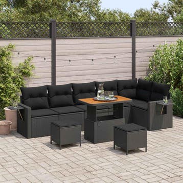 vidaXL Tuinbankenset 11 st Zwart poly rattan, Verzenden, Nieuw, Rotan, Meer dan 8 zitplaatsen