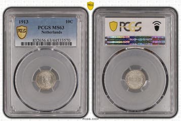 Koningin Wilhelmina 10 cent 1913 PCGS MS63 gecertificeerd, Verzenden, Zilver, 10 cent, Koningin Wilhelmina