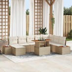 vidaXL Tuin Eetset met kussen 9 pcs Beige en Crème, Tuin en Terras, Verzenden, Nieuw, Rotan, Meer dan 8 zitplaatsen