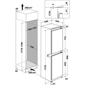 Hotpoint HMCB-50502 Inbouw Koel-Vriescombi 177cm No Frost, 200 liter of meer, Met aparte vriezer, Nieuw, 45 tot 60 cm