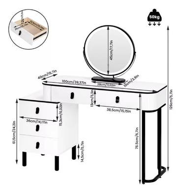 Kaptafel met LED Spiegel en Kruk – 5 Lades en Kast, Verzenden, Nieuw