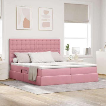vidaXL Opslag bed met hoofdeinde met opslag Roze 200 x 200, Verzenden, Nieuw, Stof