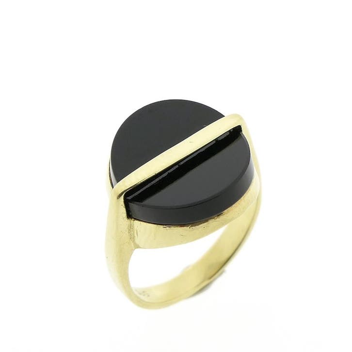 Gouden ring met onyx, Sieraden, Tassen en Uiterlijk, Ringen, Dame, Met edelsteen, Overige kleuren, Kleiner dan 17, Gebruikt, Goud