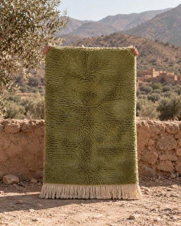 Karpet - Berbertapijt Beni Ouatain Amazigh – uni olijfgroen, Nieuw