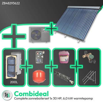 Zonneboilerset mét warmtepomp – 200/300/500L – Totaalpakket, Doe-het-zelf en Verbouw, Verwarming en Radiatoren, Hoog rendement (Hr)