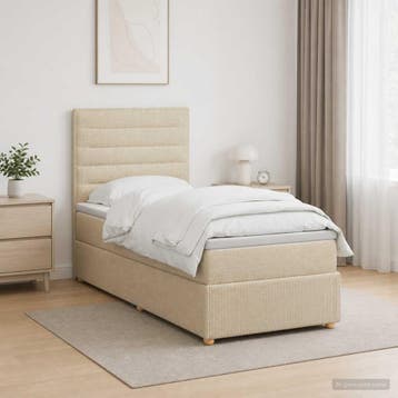 vidaXL LED Boxspring Bed met Matras Crèmekleurig 100 x 200, Verzenden, Nieuw, Eenpersoons, Stof