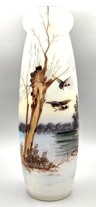 LEGRAS (1839-1916) - Vaas - Zeldzame geëmailleerde vaas met