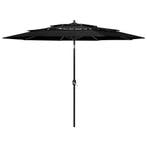 vidaXL Parasol 3-laags met aluminium paal 3 m zwart, Tuin en Terras, Parasols, Verzenden, Nieuw, 3 tot 4 meter