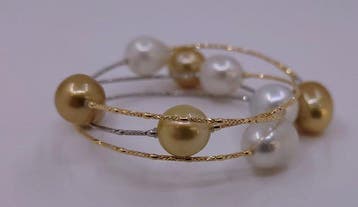 Armband Platina, Gouden en witte Zuidzee parels, Nieuw