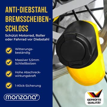 Schijfremslot Geel Staal LED-verlichting Herinneringskabel, Verzenden, Nieuw