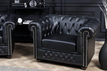 Design fauteuil CHESTERFIELD 110cm matzwart knoopstiksel, Ophalen of Verzenden, Nieuw
