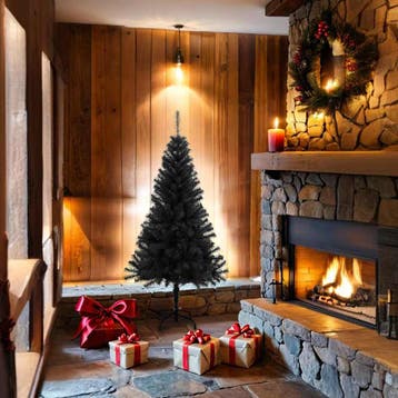 vidaXL Kunstkerstboom met standaard 150 cm PVC zwart, Verzenden, Nieuw